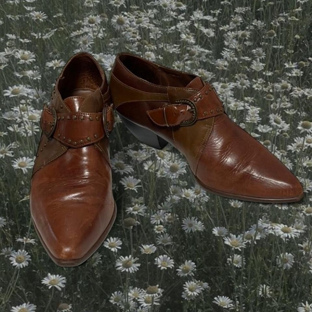 Vintage vtg Brown leather Gianni size 9 boots booties witchy cottage goblin core